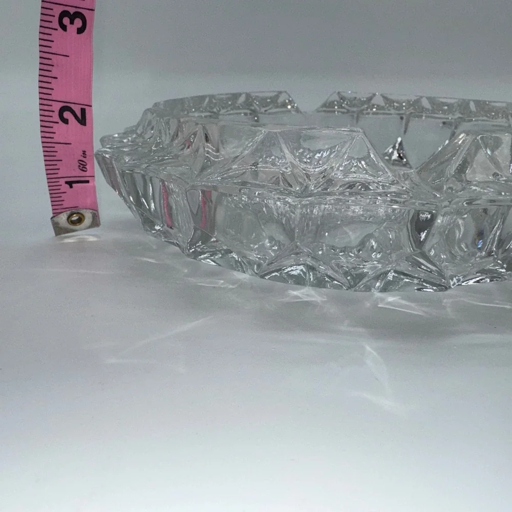 Large Clear Glass Ashtray Heavy 4 Rests‎ Round Circular 7